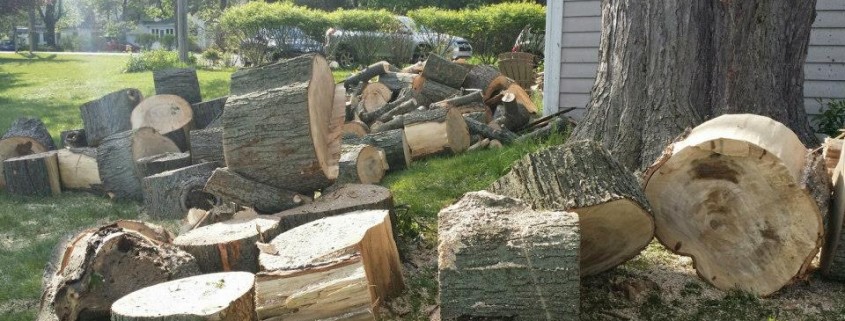 A pile of wood sitting next to a house.