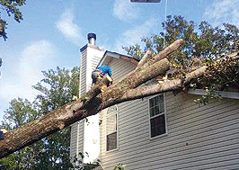 A man is working on the roof of a house